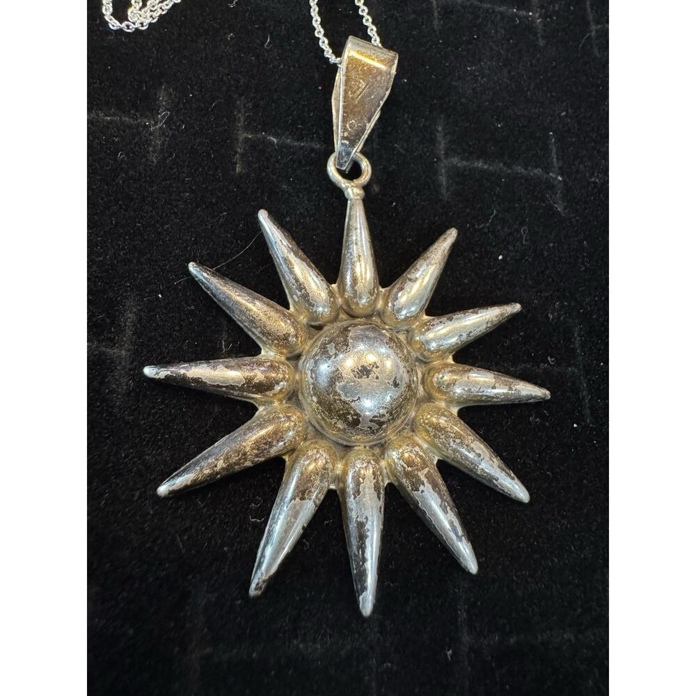 Mexico 925 Sun Vintage Pendant With Sterling Chain